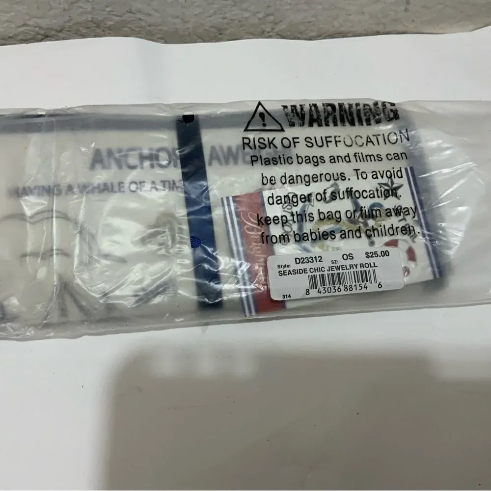 Brighton Jewelry Roll Anchors Aweigh Seaside Chic Velvet White Blue Travel